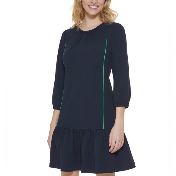 EUC Tommy Hilfiger Sheath Dress Size 10 Navy with Green Trim - Picture 4 of 9